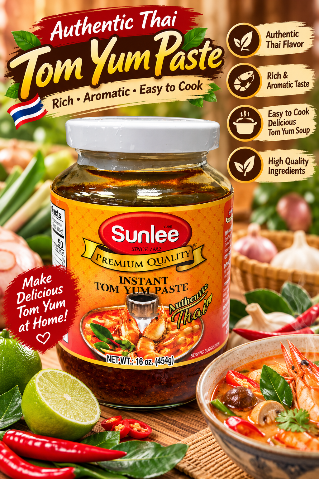 Sunlee Instant Tom Yum Paste 16 oz (454 g)