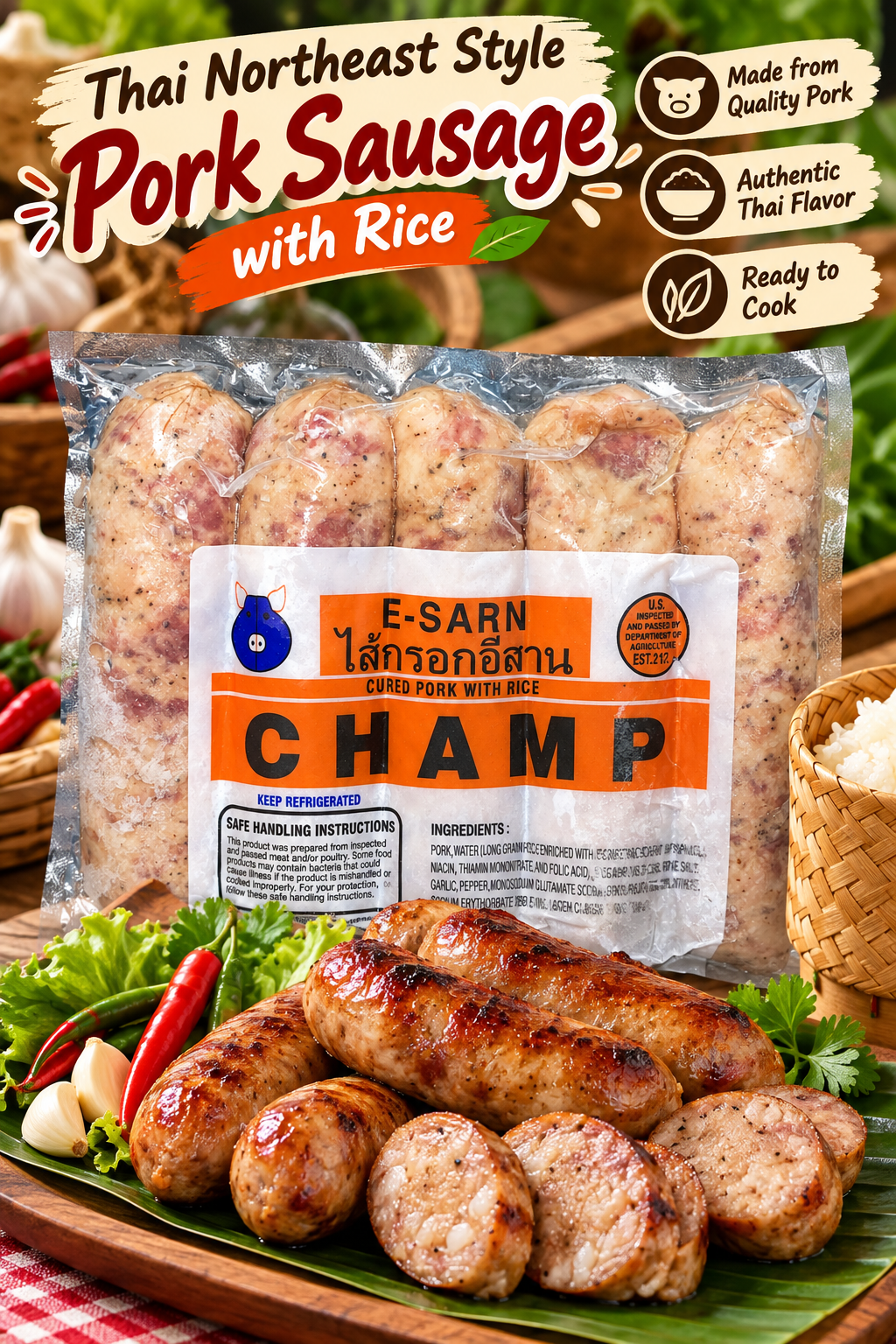 Champ E-Sarn Cured Pork Sausage with Rice (Sai Krok Isan)
