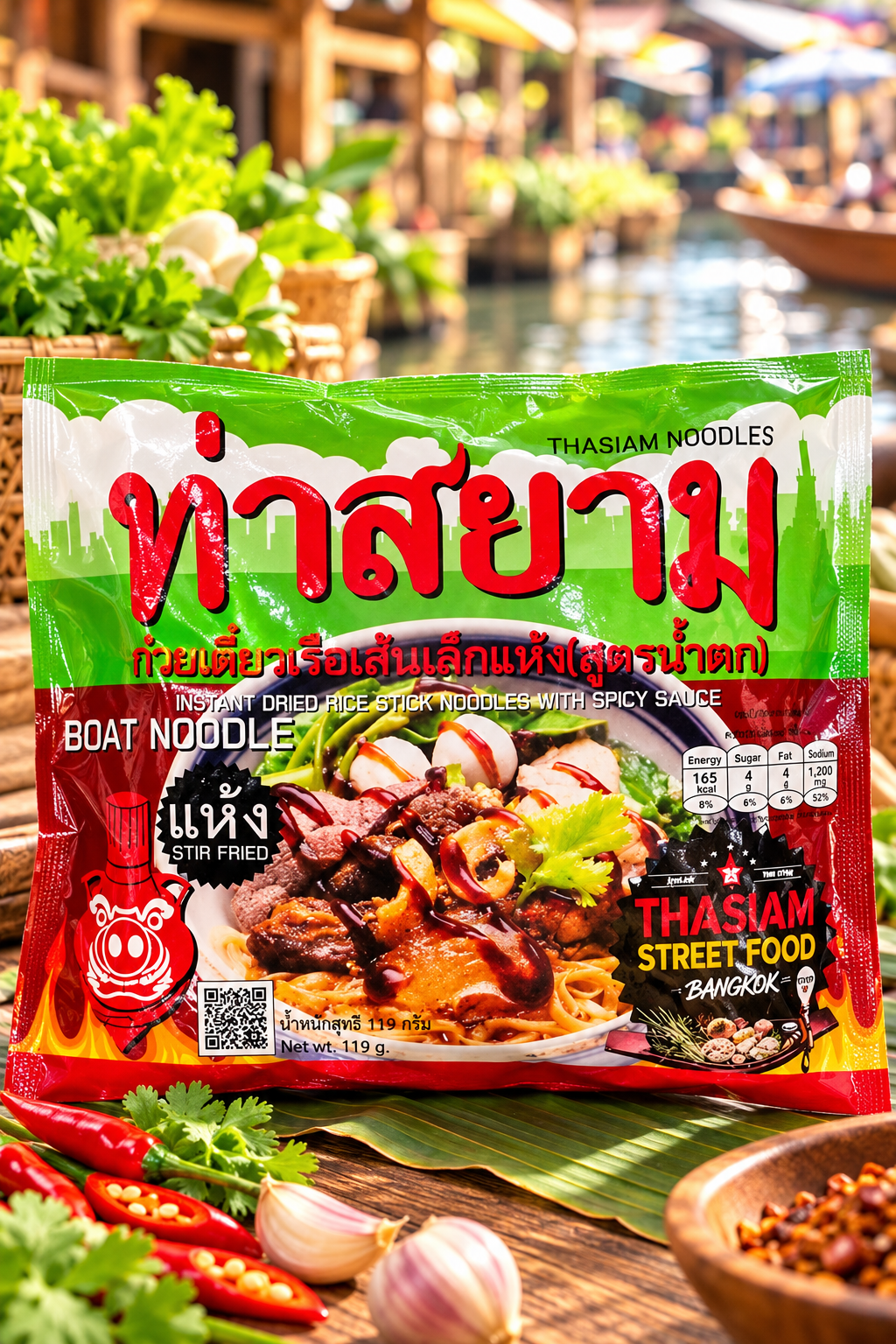ThaSiam Instant Boat Noodles – Dried Rice Stick Noodles with Spicy Sauce