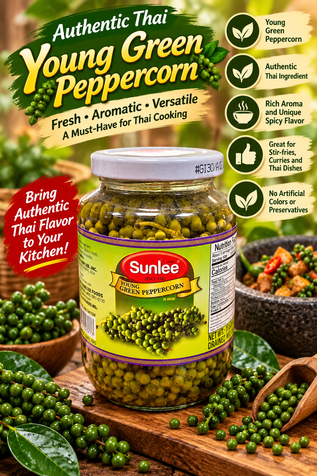 Sunlee Young Green Peppercorn in Brine 140 g
