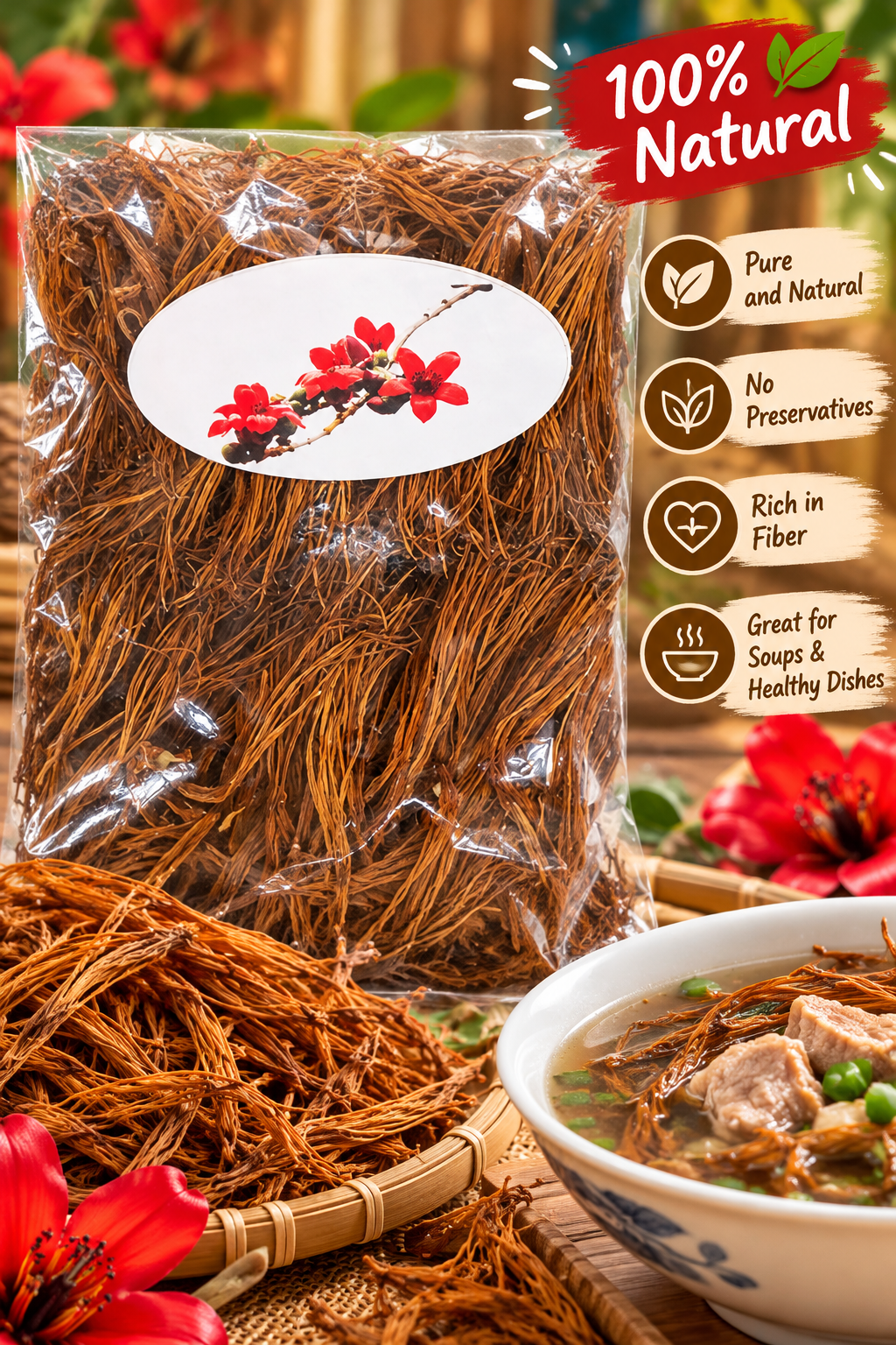 Dried Red Cotton Tree Flower (Dok Ngio)